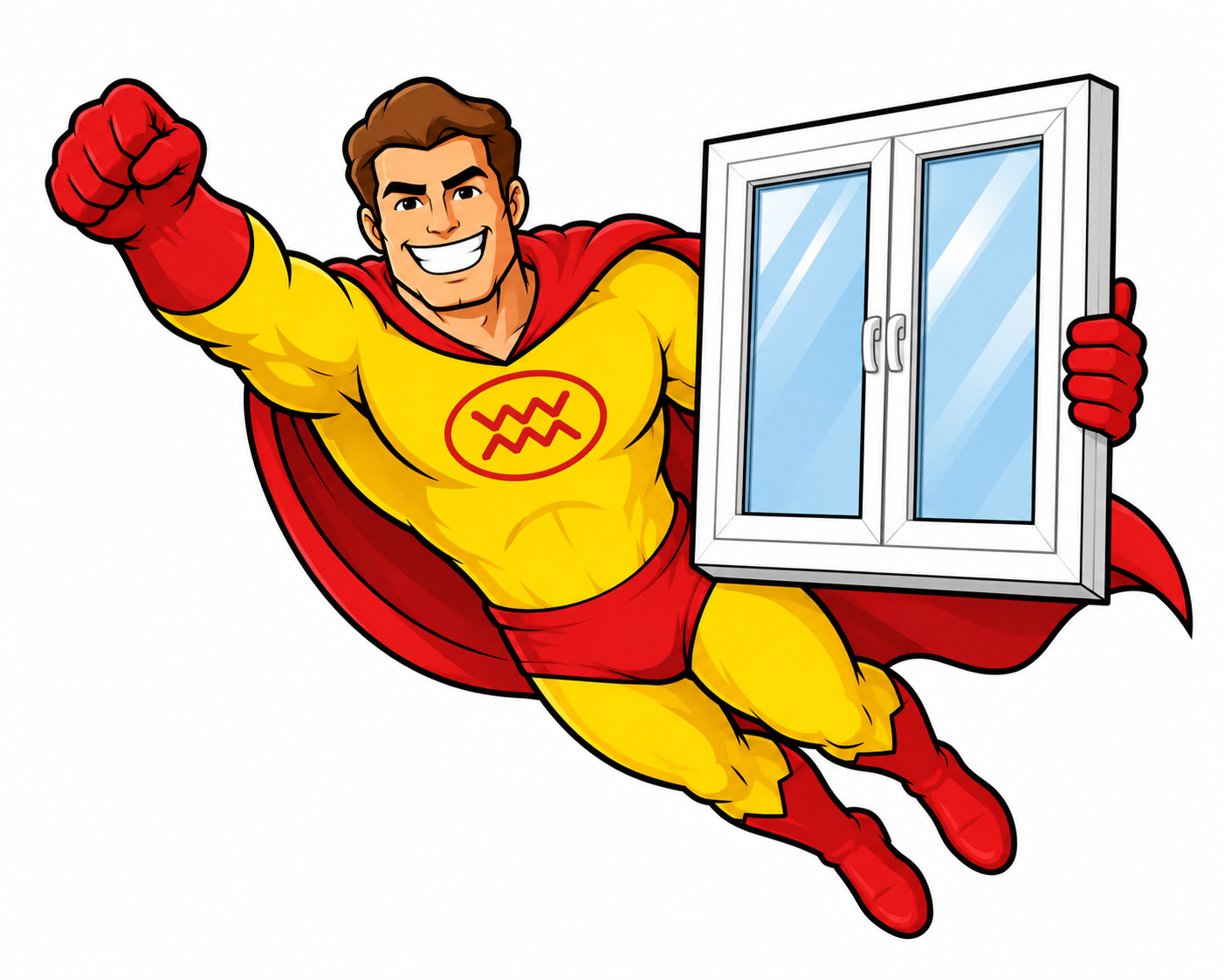 Tony the Window Man flying with a window